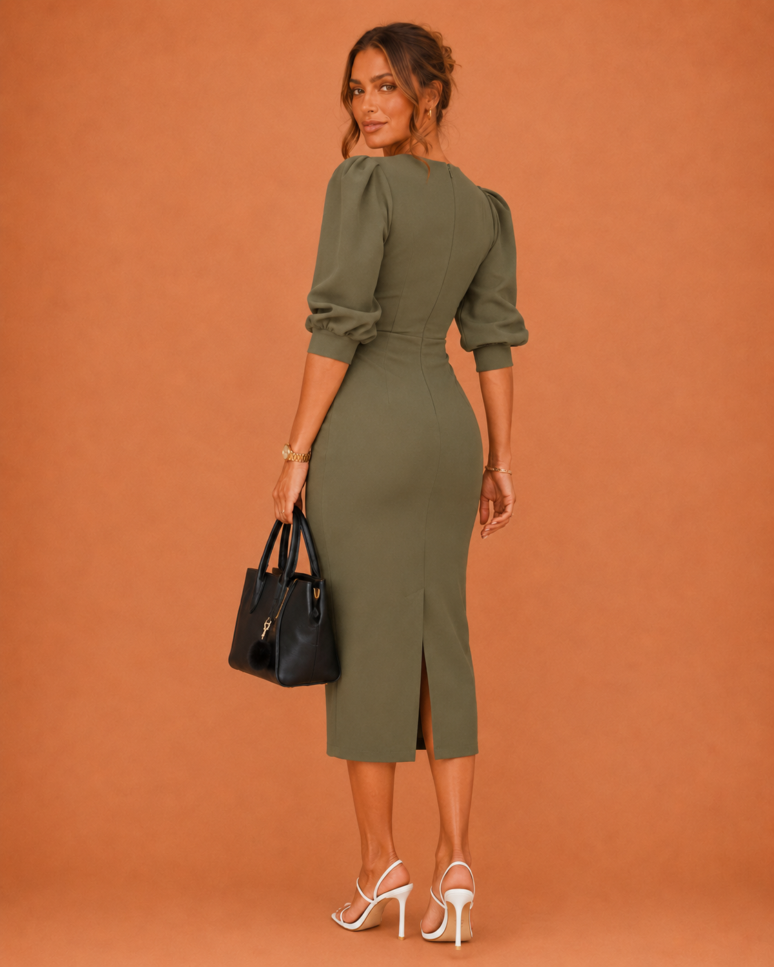 Vestido Midi Plisado Espalda Abierta